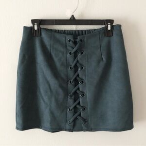 SHINESTAR Faux Suede Lace-Up Mini Skirt